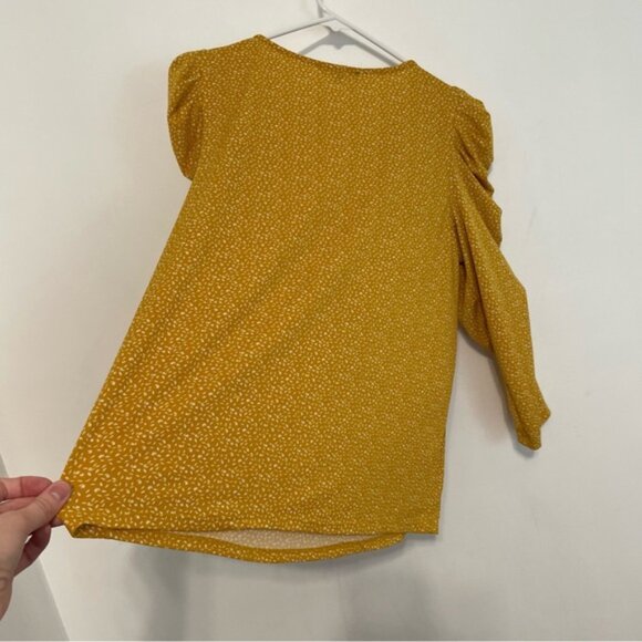 ADRIANNA PAPELL Caterpillar Sleeve 3/4 Sleeve Top Mustard Golden Yellow Printed - Picture 12 of 14